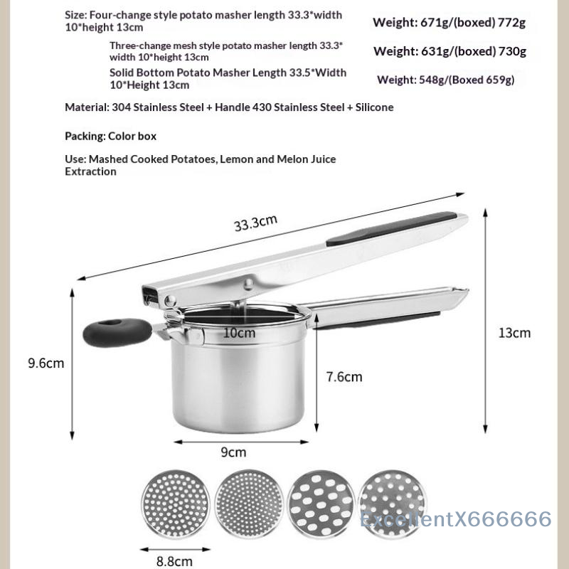Home Cooking Restaurant - Schiacciapatate in Acciaio Inox con Manico